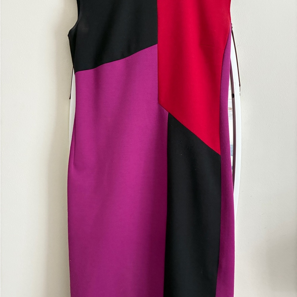 Colorblock Sleeveless Shift Dress in Fuchsia, Red & Black